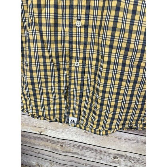 American Eagle Mens Small Button Down Shirt Long Sleeve Plaid Yellow Blue - Picture 4 of 9